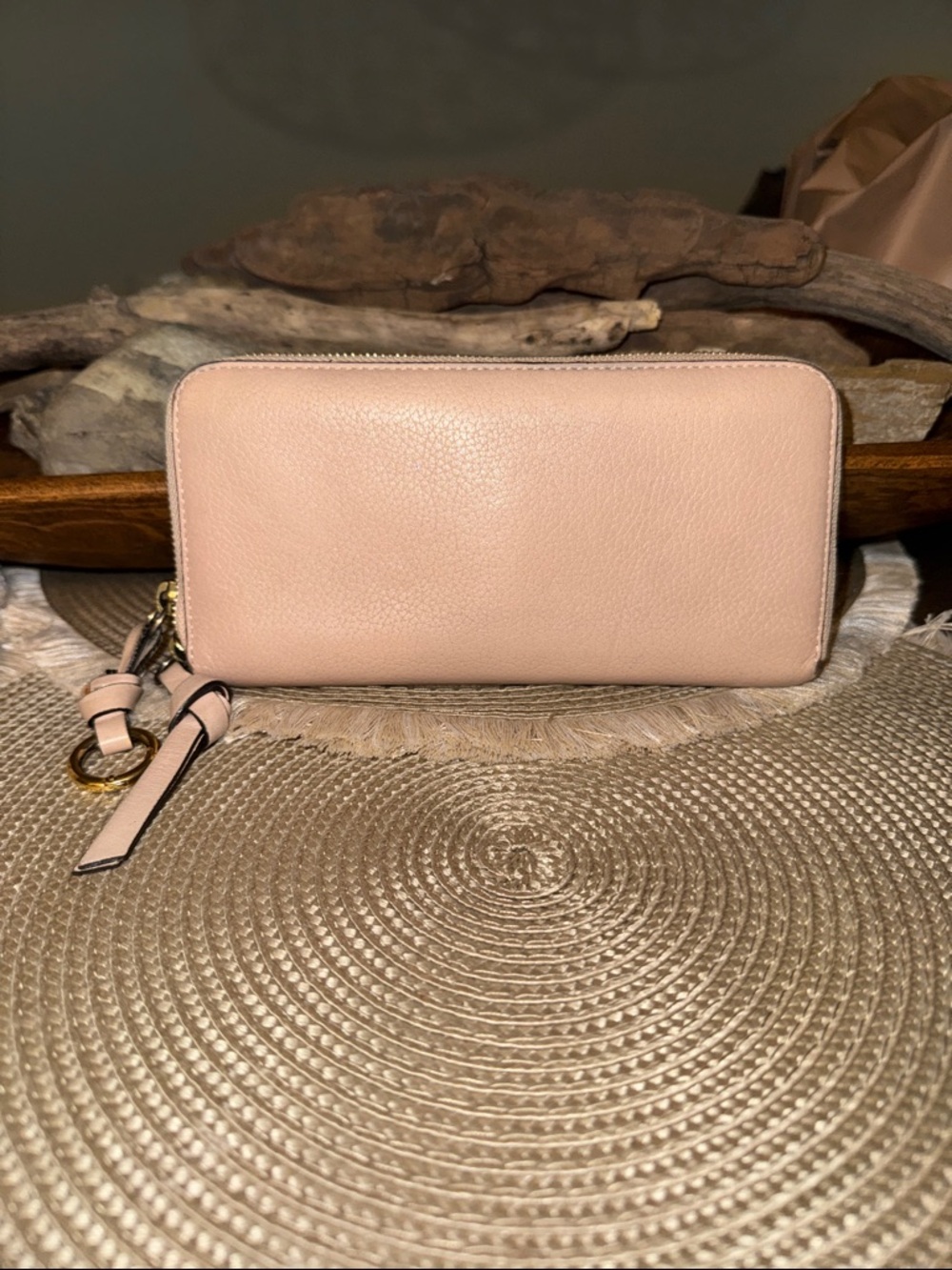 Chloe Blush Pink Pebbled Leather Zip Wallet